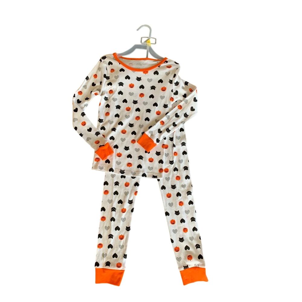 Long Sleeve Crew Neck Printed Childrens Halloween Pajama 2 pc Set Girls Size 7